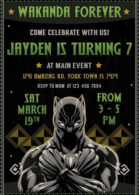 Black Panther Wakanda Forever Birthday Invite Free Backside 24h Ready