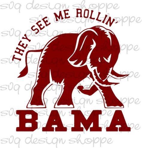 Svg Alabama Elephant Alabama Crimson Tide Roll Tide Digital File Dxf Eps Digital File Silhouette