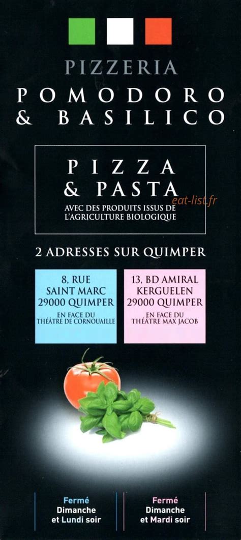 Pomodoro e Basilico à Quimper menu et photos