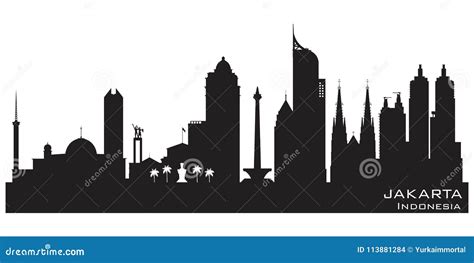 Jakarta Indonesia City Skyline Vector Silhouette Stock Vector