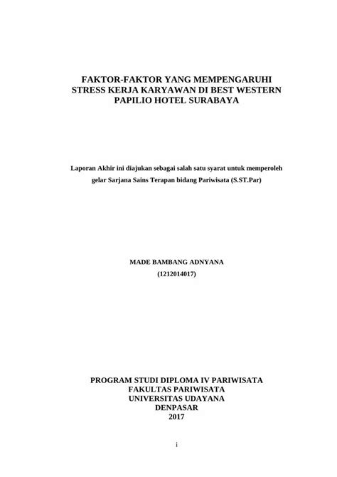 PDF FAKTOR FAKTOR YANG MEMPENGARUHI STRESS KERJA Sebuah Kuesioner