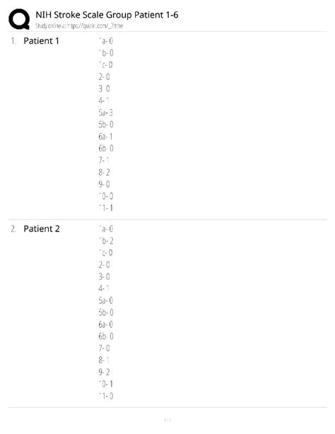 NIH Stroke Scale Group B / Patients 1-6 Answers / 2025 Update / Score