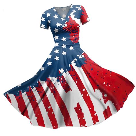 Kddylitq Short Sleeve 4th Of July Dress For Women Independence Day Maxi