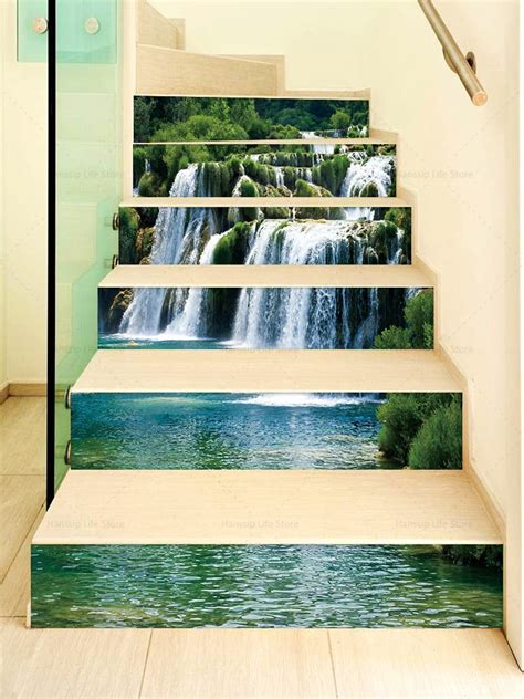 D Self Adhesive Stair Riser Decals Stickers Forest Waterfall Removable