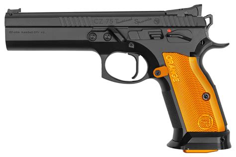 CZ CZ75 Tactical Sports 9mm Pistol With Aluminum Orange Grips