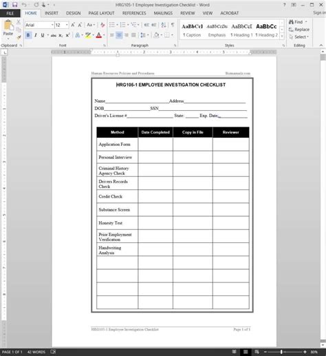 Employee Investigation Checklist Template