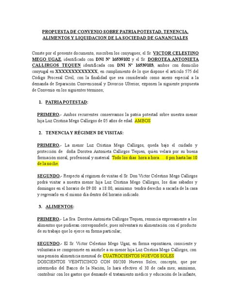 Propuesta De Convenio Divorcio Convencional Divorcio Información