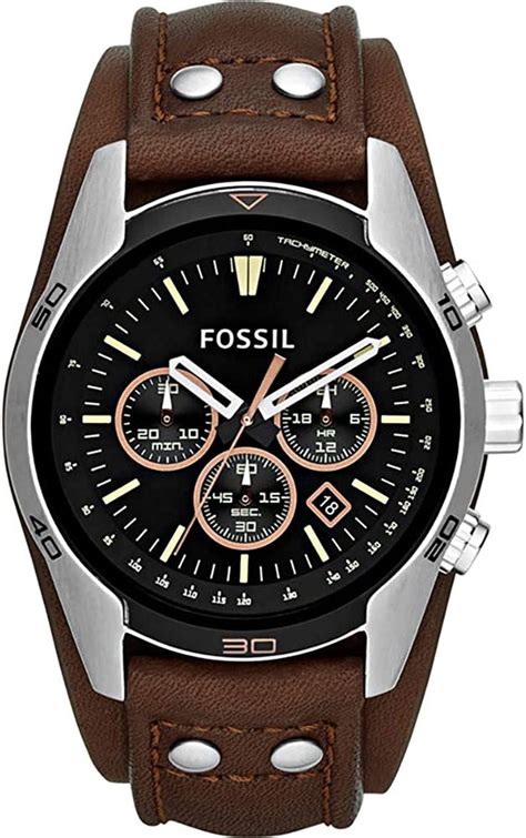 Fossil Mens Coachman Stainless Steel And Leather Casual Cuff Quartz W Fossil Watches For Men