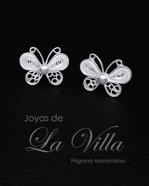 Aretes Tipo Topo Mariposas Filigrana Momposina Plata Ley 950