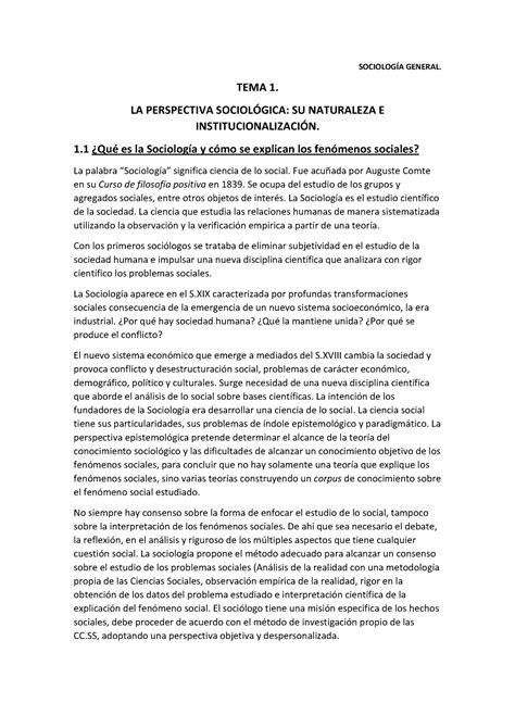 Resumen Sociolog A C Apuntes Sociolog A General Tema La