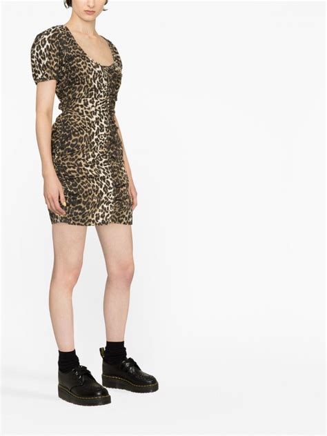 Ganni Leopard Print Organic Cotton Dress Brown Farfetch