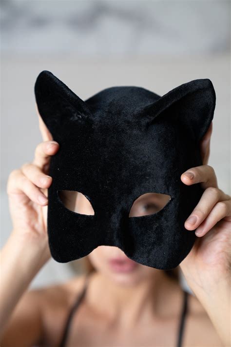 Black Cat Mask Velvet Mask Sexy Mask Ear Mask Black Cat Etsy