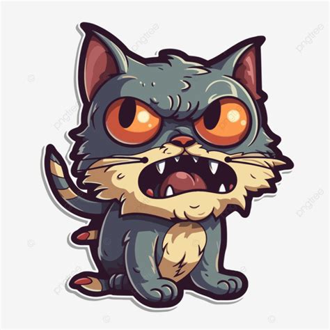 Stiker Kucing Jelek Lucu Dengan Clipart Mata Oranye Vektor Desain