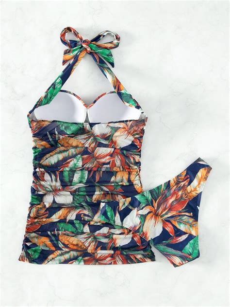 Tropical Print Ruched Push Up Bikini Swimsuit Shein Usa