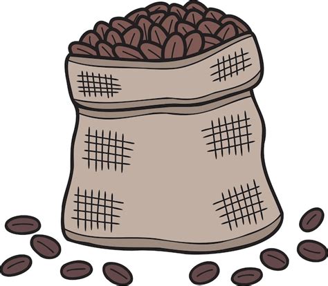 Ilustração de saco de feijão de café desenhada à mão em estilo doodle