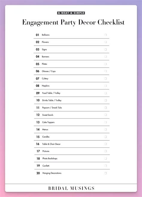Engagement Party D Cor Checklist Printable