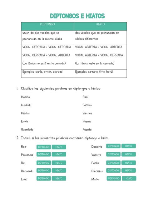 Diptongos E Hiatos Online Activity For Primaria