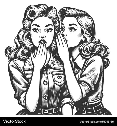 Pin Up Girls Whispering Secrets Sketch Royalty Free Vector