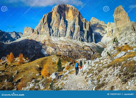 Hikers On The Mountain Trails In The Dolomites Italy Editorial Photo