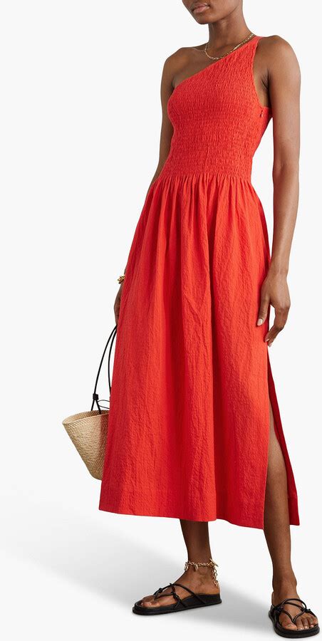 Three Graces London Isa One Shoulder Shirred Crinkled Cotton Voile Midi