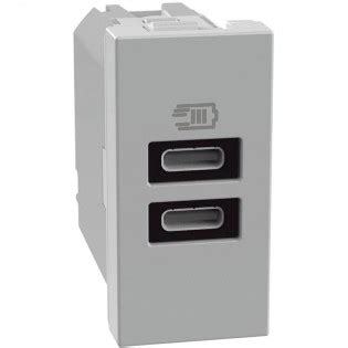 Caricatore USB Bticino MatixGO 15W Con 2 Porte Tipo C Grigio JG4191CC