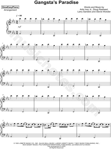 Sloweasypiano Gangsta S Paradise Sheet Music Piano Solo In C Minor