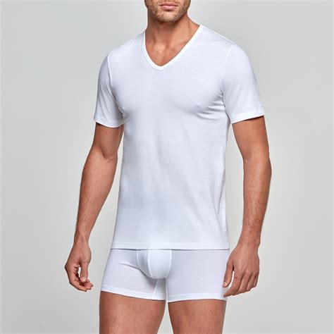 T Shirt Homme Col V Coton Stretch Essentials Blanc Par Impetus