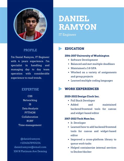 Blue Clean Professional It Resume Template Venngage