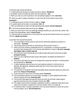 Excel Exam Study Guide Chapter Excel Creating And Editing