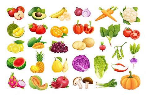 Premium Vector Set Of Fresh Fruits And Vegetables Vector Illustration