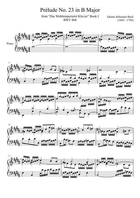 Prelude No 23 BWV 868 In B Major Arr Zachary Corbett Sheet Music