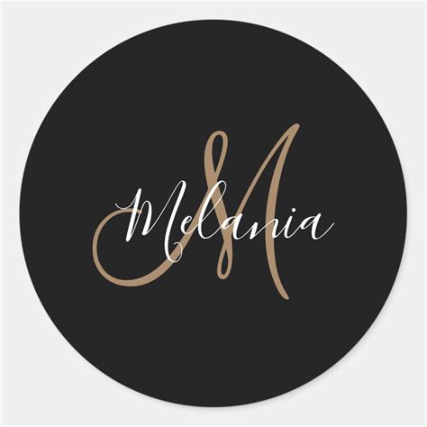 Black Gold Monogram Elegant Stylish Script Name Classic Round Sticker