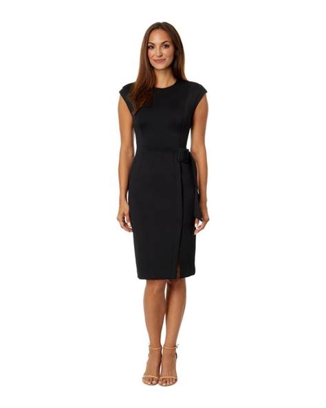 Calvin Klein Scuba Cap Sleeve Sheath Dress With Belt In Black Lyst