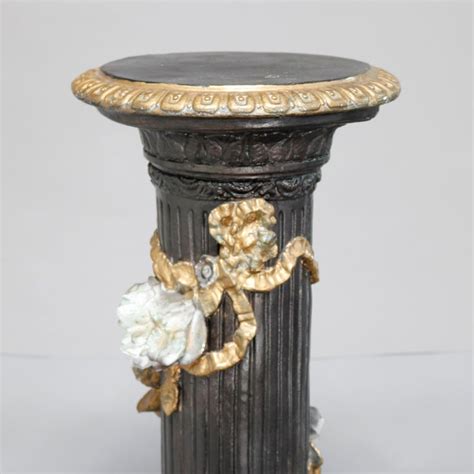 Vintage Neoclassical Style Paint Decorated Plaster Display Pedestal For