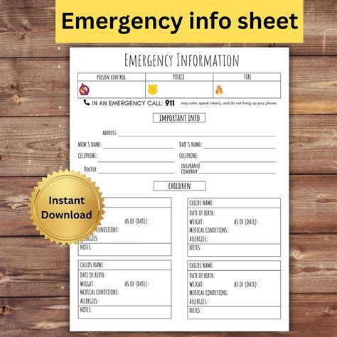 Emergency Information Sheet Babysitting Printable Babysitter Notes In