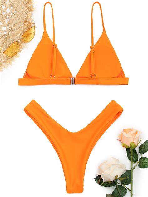 28 OFF 2021 Spaghetti Straps Soft Pad Thong Bikini Set In ORANGE