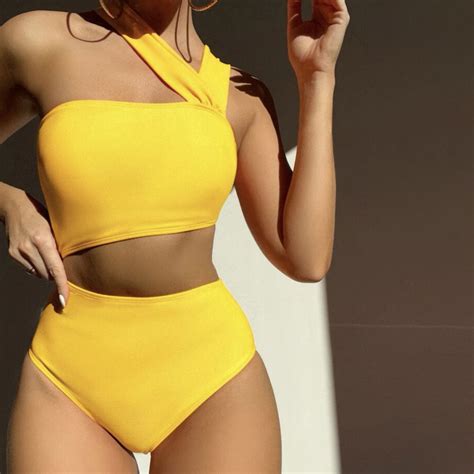 Edgy Asymmetrical Neck Cut Out High Waist Moderate Brazilian One Piece