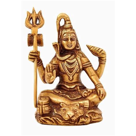 Golden Gold Plated Metal Brass Shiva Statue For Worship Size 4 At