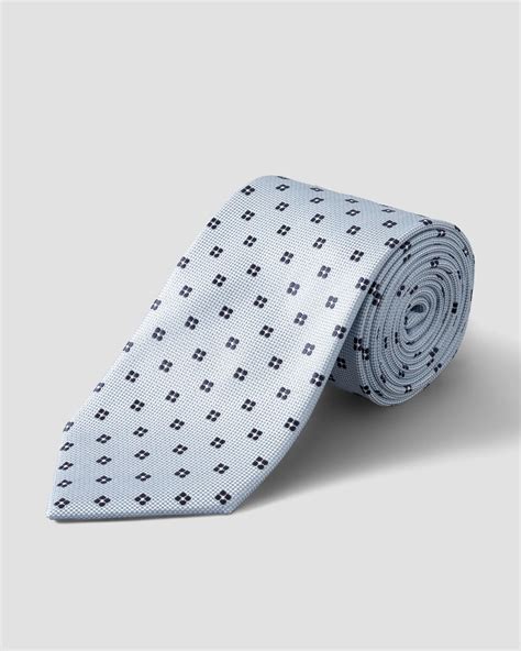 Light Blue Micro Floral Print Silk Tie Eton