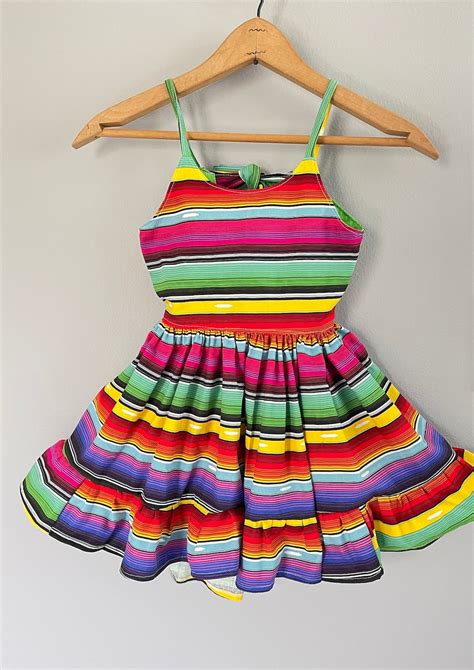 Serape Fiesta Dress Girls Mexican Serape Dress Cinco De Mayo Fiesta Etsy