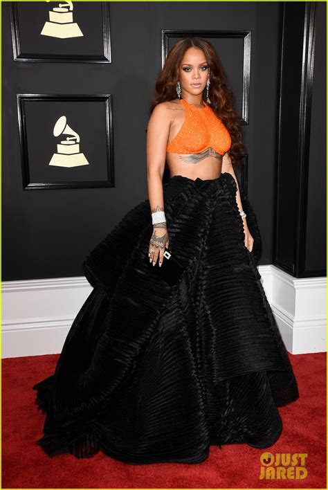 Rihanna Slays In Orange And Black On Grammys 2017 Red Carpet Photo