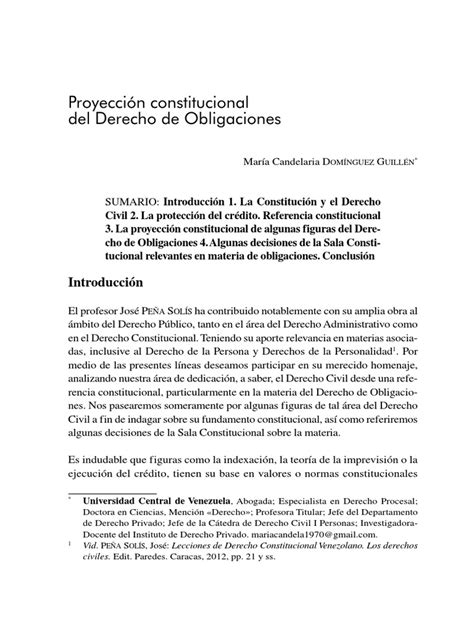 Proyección Constitucional Del Derecho De Obligaciones María