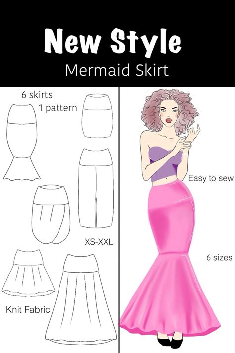 Mermaid Skirt PDF Sewing Pattern. 6 Sizes. 6 Skirts in One Pattern - Etsy