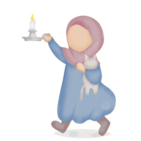 Linda Chica Hijab Con Vela Y Muñeca Gato Png Pañuelo Chica Velas