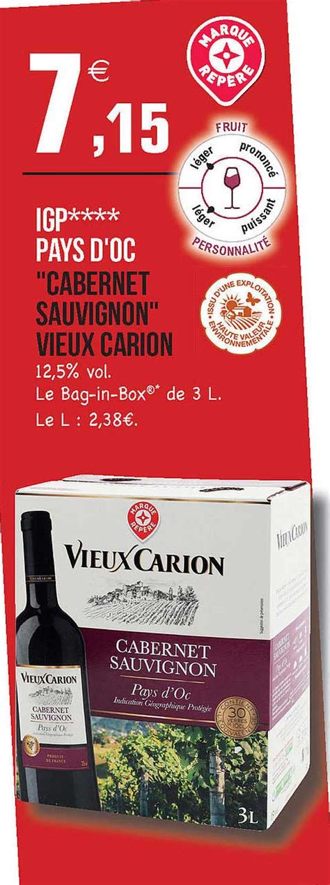 Promo Igp Pays D Oc Cabernet Sauvignon Vieux Carion Chez E Leclerc