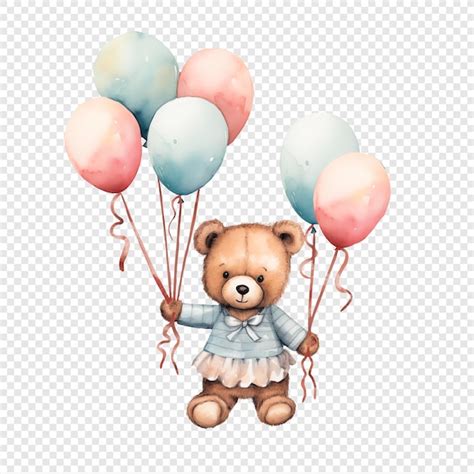 Osos De Peluche Con Globos De Acuarela Aislados Sobre Un Fondo