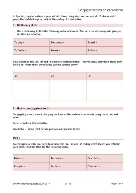 Spanish Conjugation Worksheets —