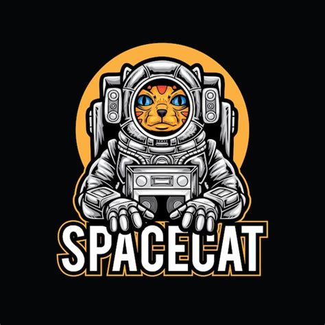 Ilustración De Vector De Astronauta De Gato Espacial Vector Premium