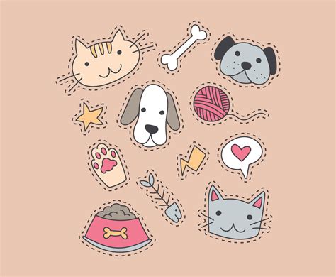 Cute Stickers Of Cats And Dogs Vector Art & Graphics | freevector.com