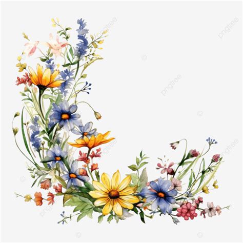 Wildflower Corner Border Watercolor Clipart Ai Generated Wildflower